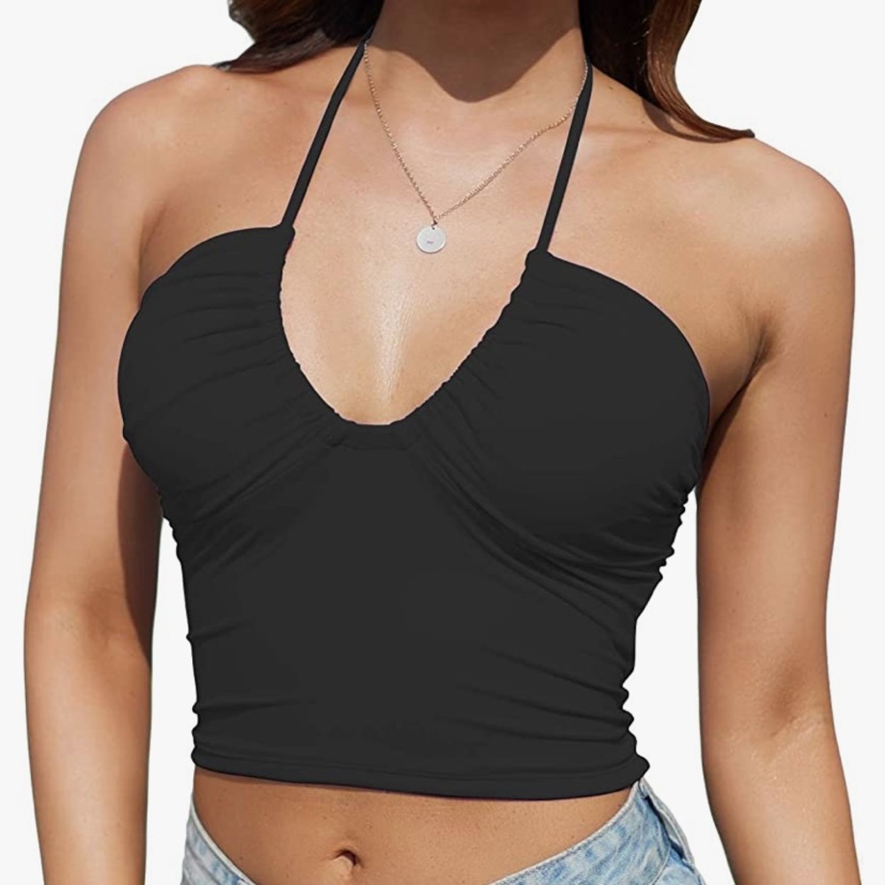 Crop Tank Tops for Women Longline Sports Bra Ribbed Camisole Halter V Neck
